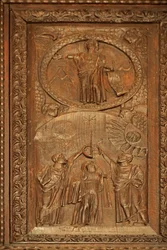 Panneau de la porte du 5ème siècle : le Christ ascensionné - la Parousie